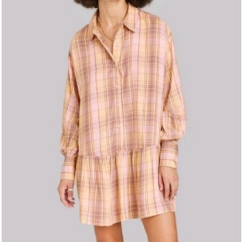 Ascot + Hart Long Sleeve Graphic Peplum Plaid Dress XL Boho Prairie  Cottage